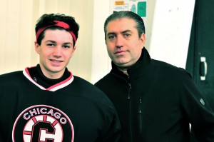 Sam Dentino and his son after a hockey game